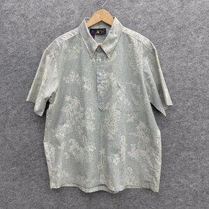 Roundy Bay Men's Hawaiian Short Sleeve 1/4 Button Shirt L, Cotton Blue Floral